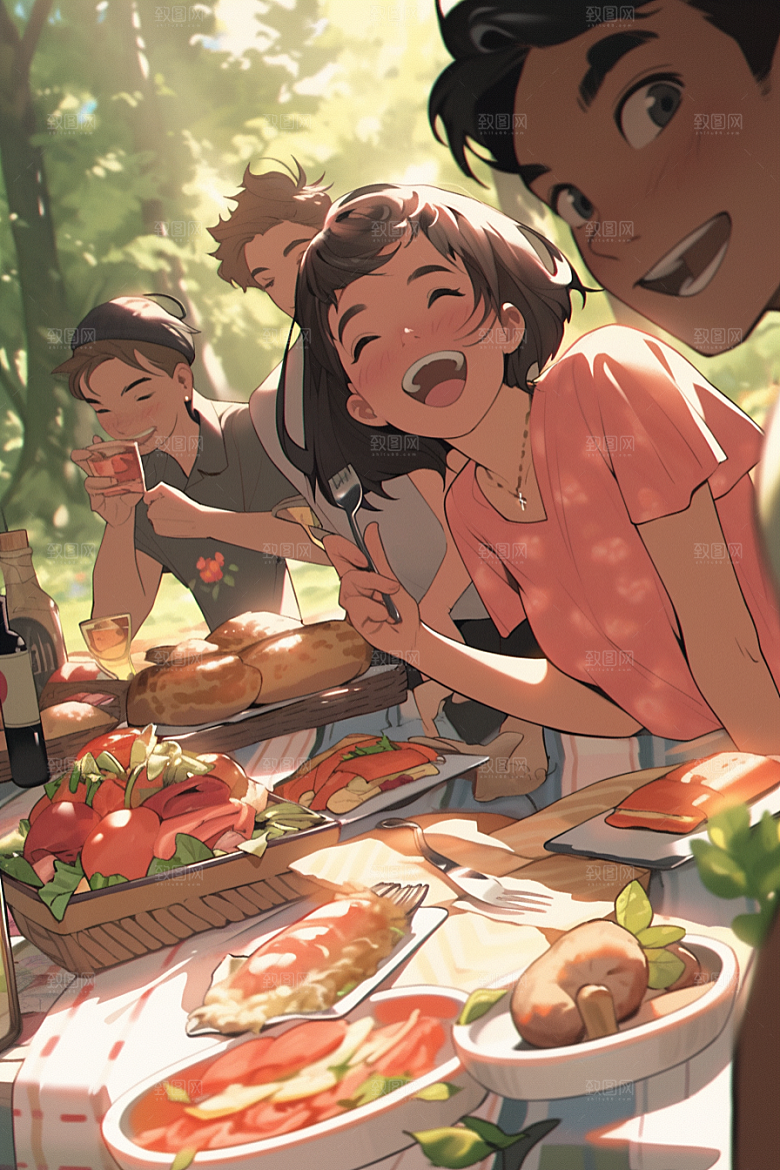 夏日聚会发小玩耍插画