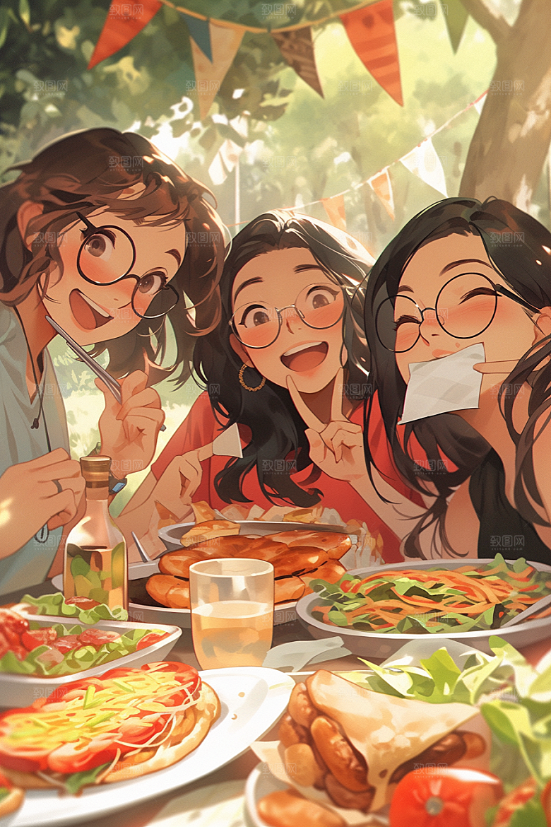 夏日聚会友情友谊插画