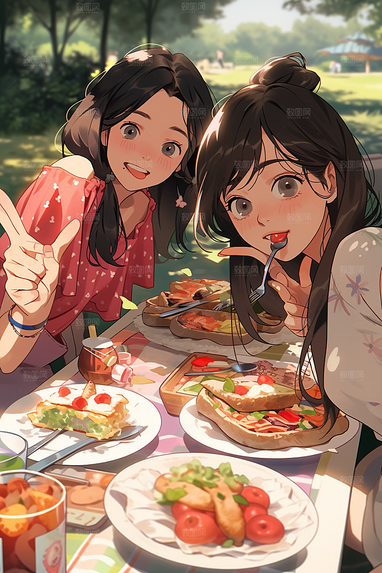 夏日聚会同学假日插画
