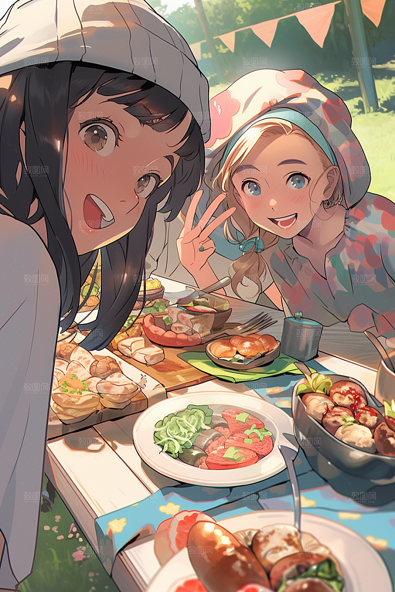 夏日聚会发小场景插画
