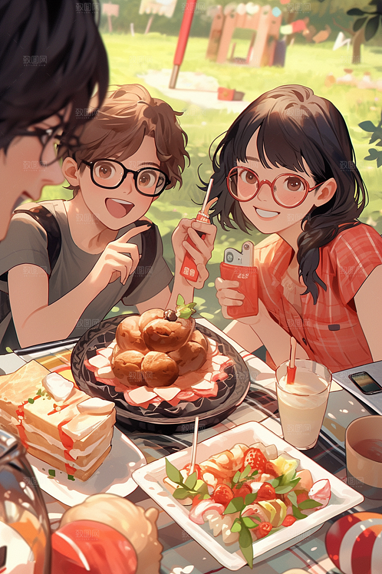 夏日聚会友谊同学插画