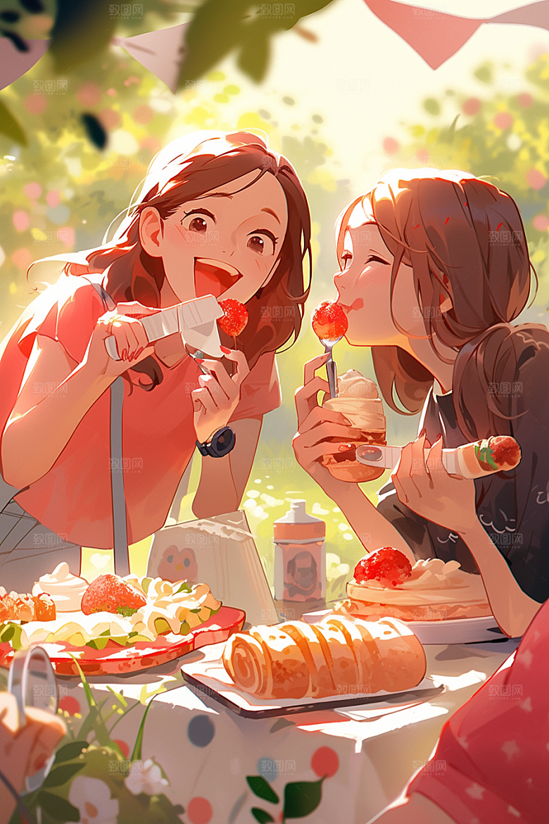 夏日聚会友谊手绘插画