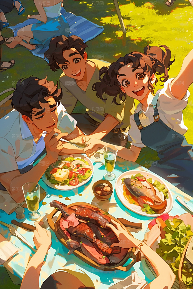 夏日聚会假日欢乐插画