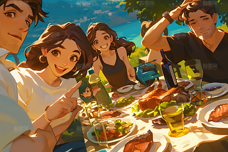 夏日聚会玩耍友谊插画