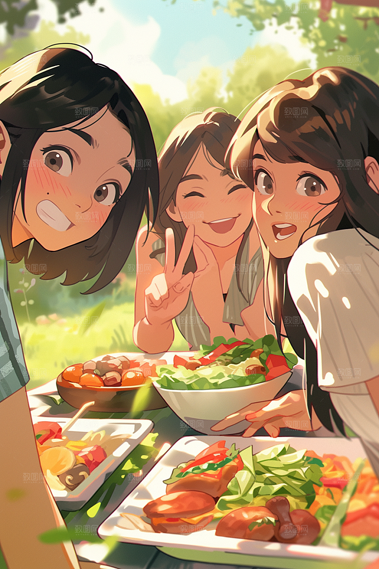 夏日聚会漫画风友谊插画