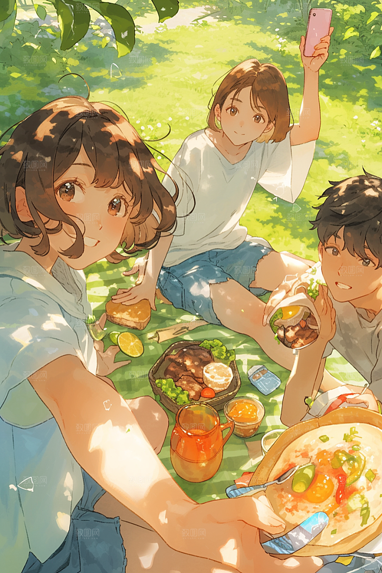 夏日聚会假日同学插画