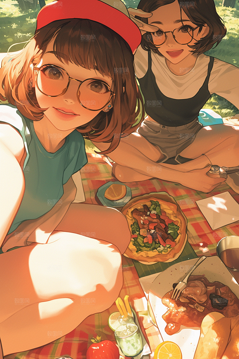 夏日聚会暑假手绘插画