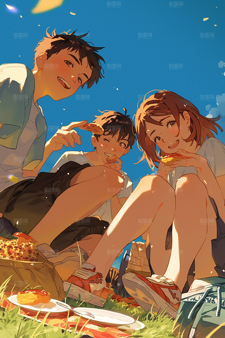 夏日聚会假日漫画风插画