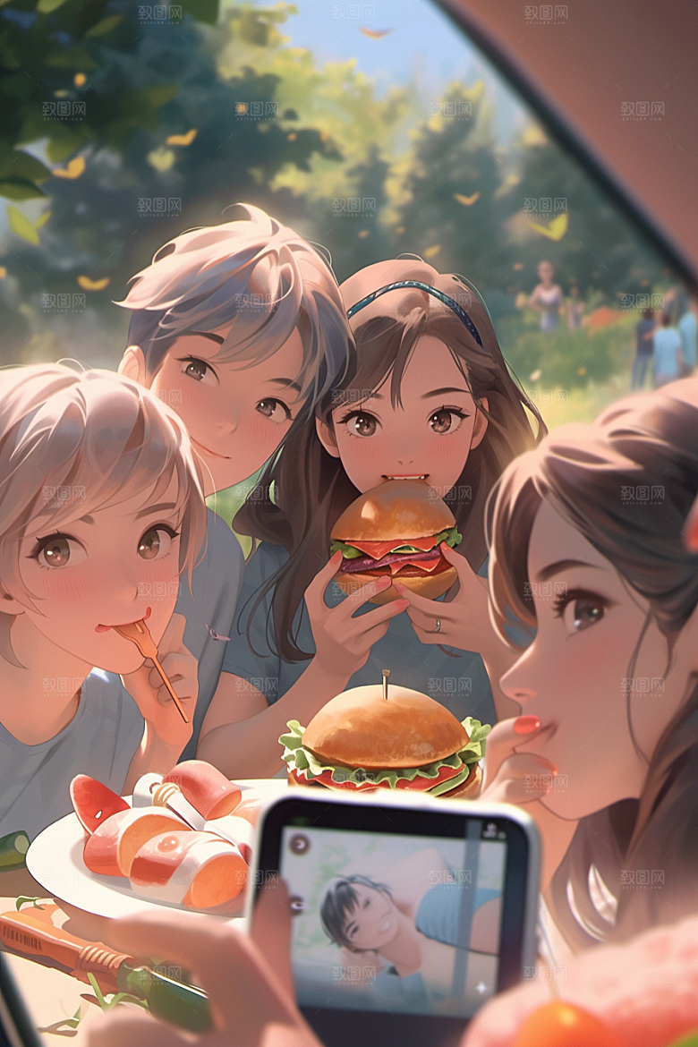 夏日聚会友谊玩耍插画