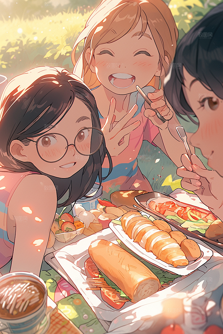 夏日聚会假日发小插画