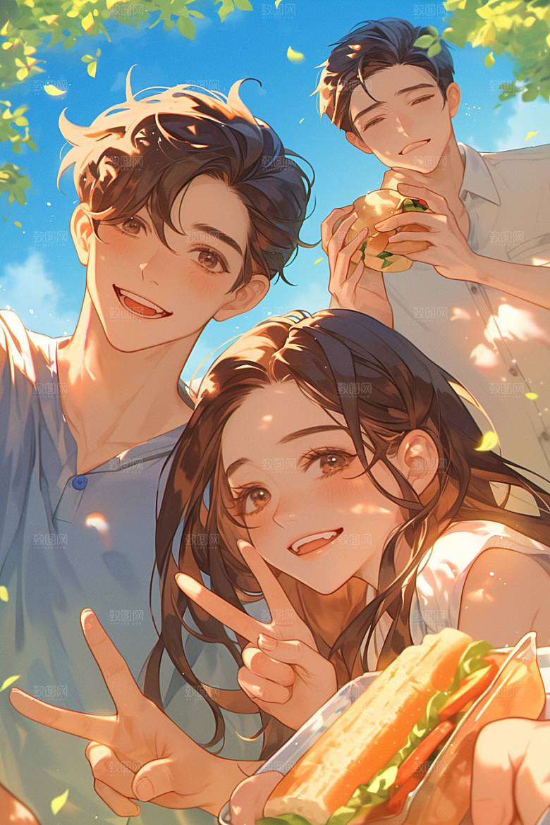 夏日聚会场景发小插画