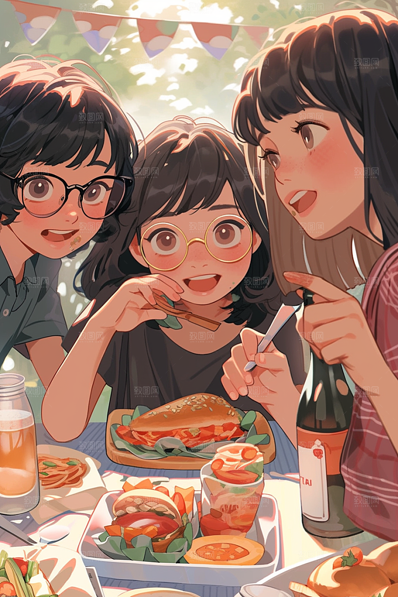 夏日聚会场景玩耍插画