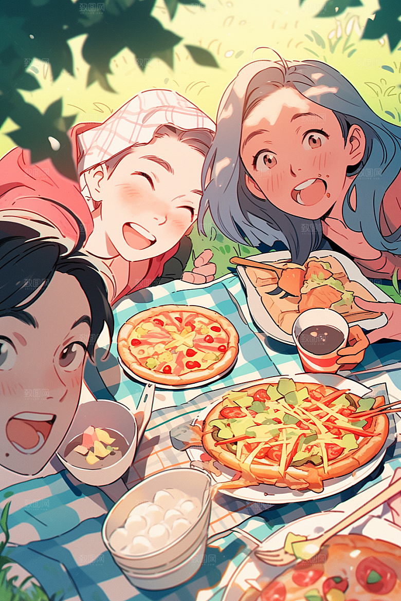 夏日聚会假日自拍插画