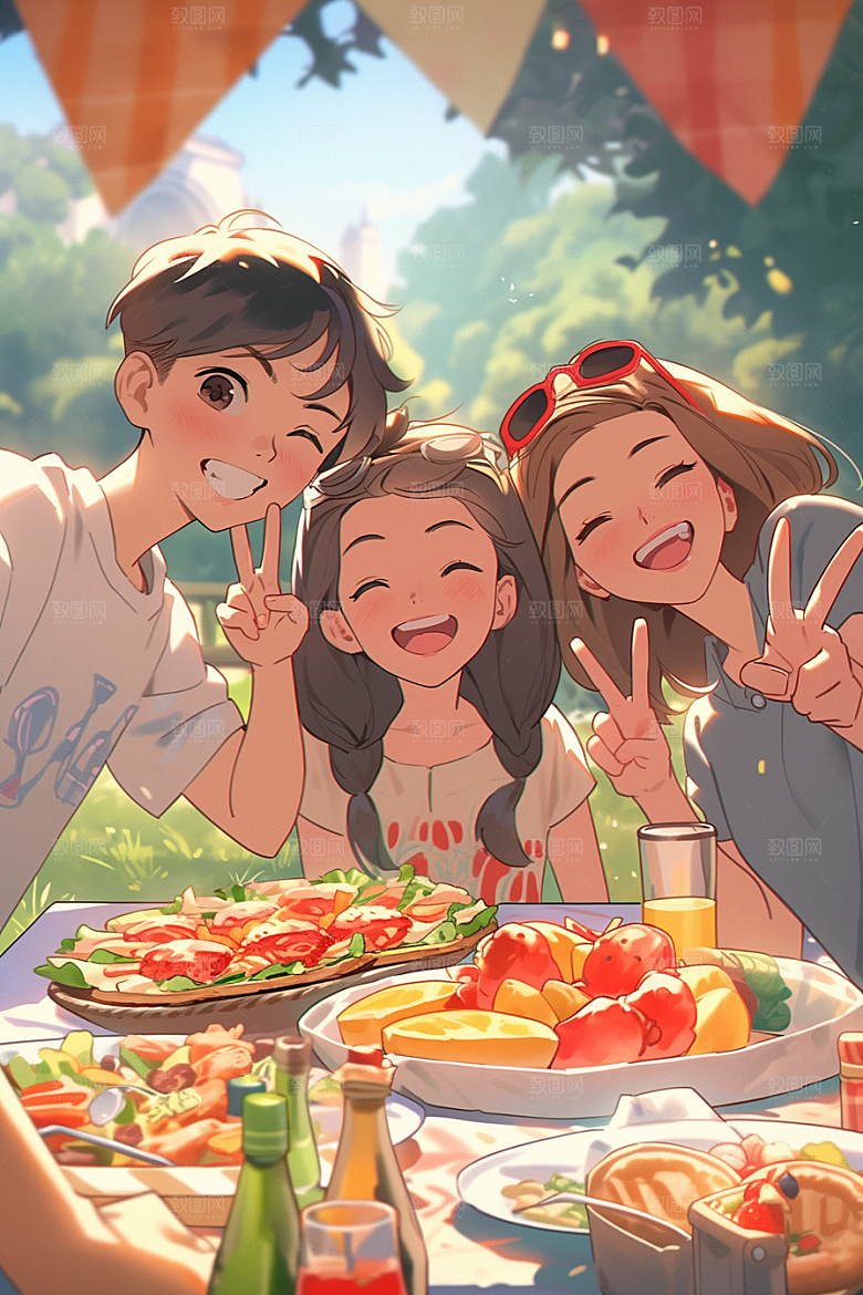 夏日聚会暑假场景插画