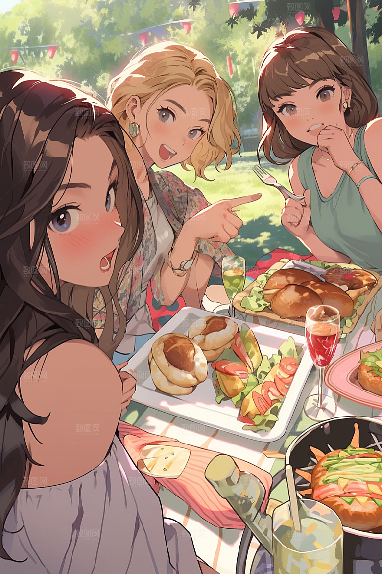 夏日聚会欢乐场景插画