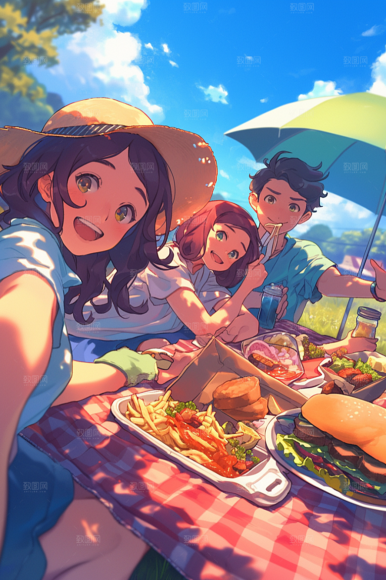 夏日聚会友情假日插画