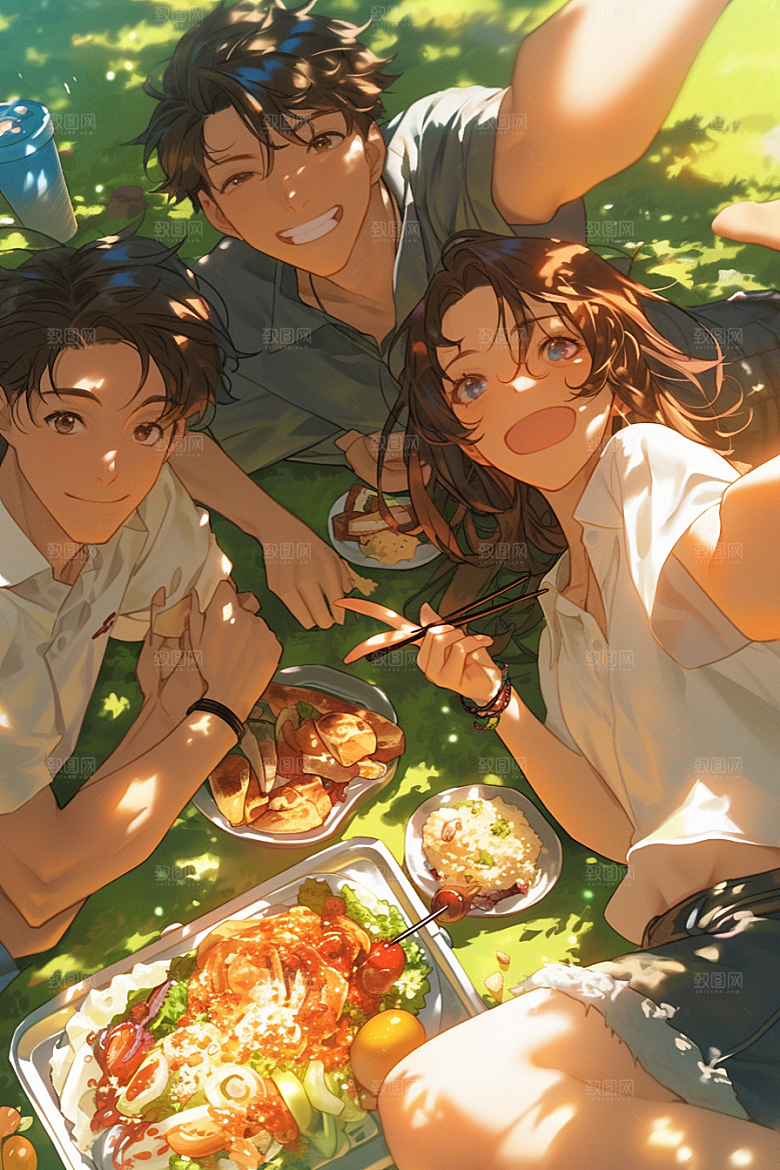 夏日聚会发小欢乐插画