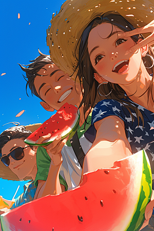 夏日聚会友情暑假插画