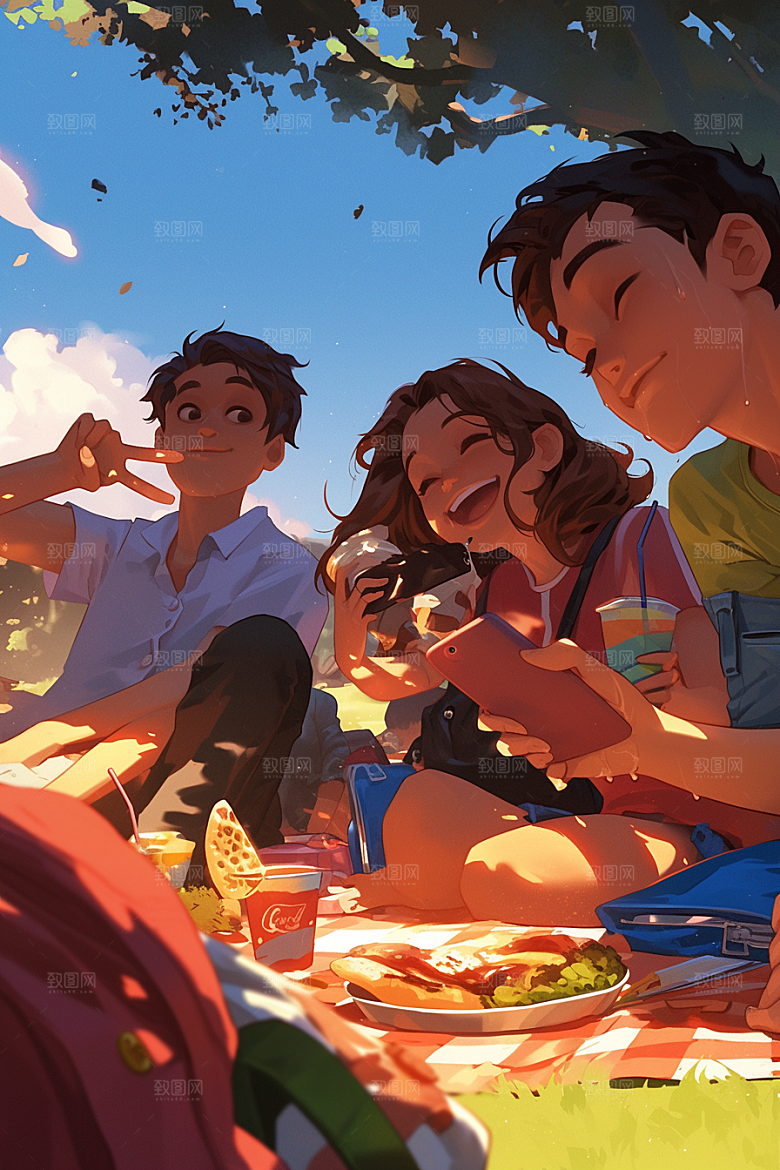 夏日聚会假日手绘插画