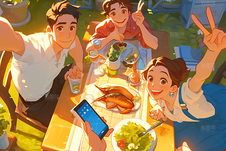 夏日聚会高清欢乐插画