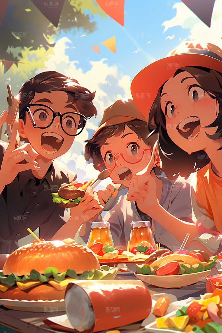 夏日聚会友谊友情插画
