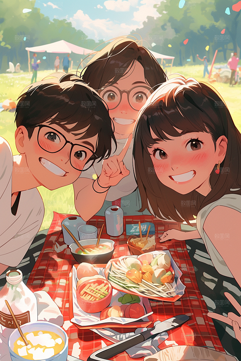 夏日聚会欢乐同学插画