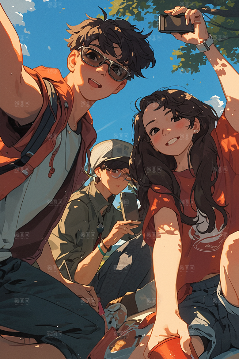 夏日聚会场景暑假插画