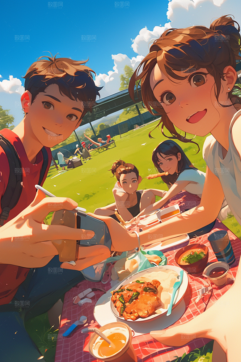 夏日聚会友谊手绘插画