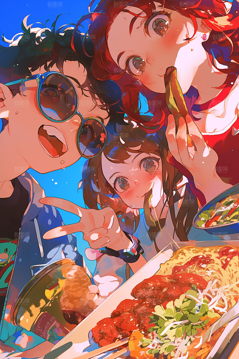 夏日聚会友谊欢乐插画