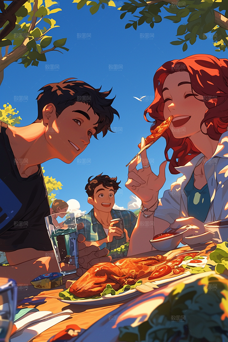 夏日聚会暑假场景插画