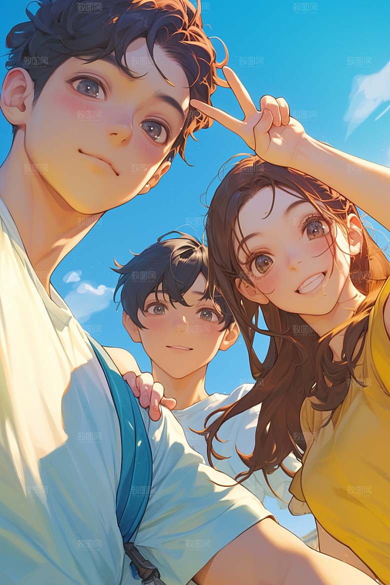 夏日聚会自拍欢乐插画