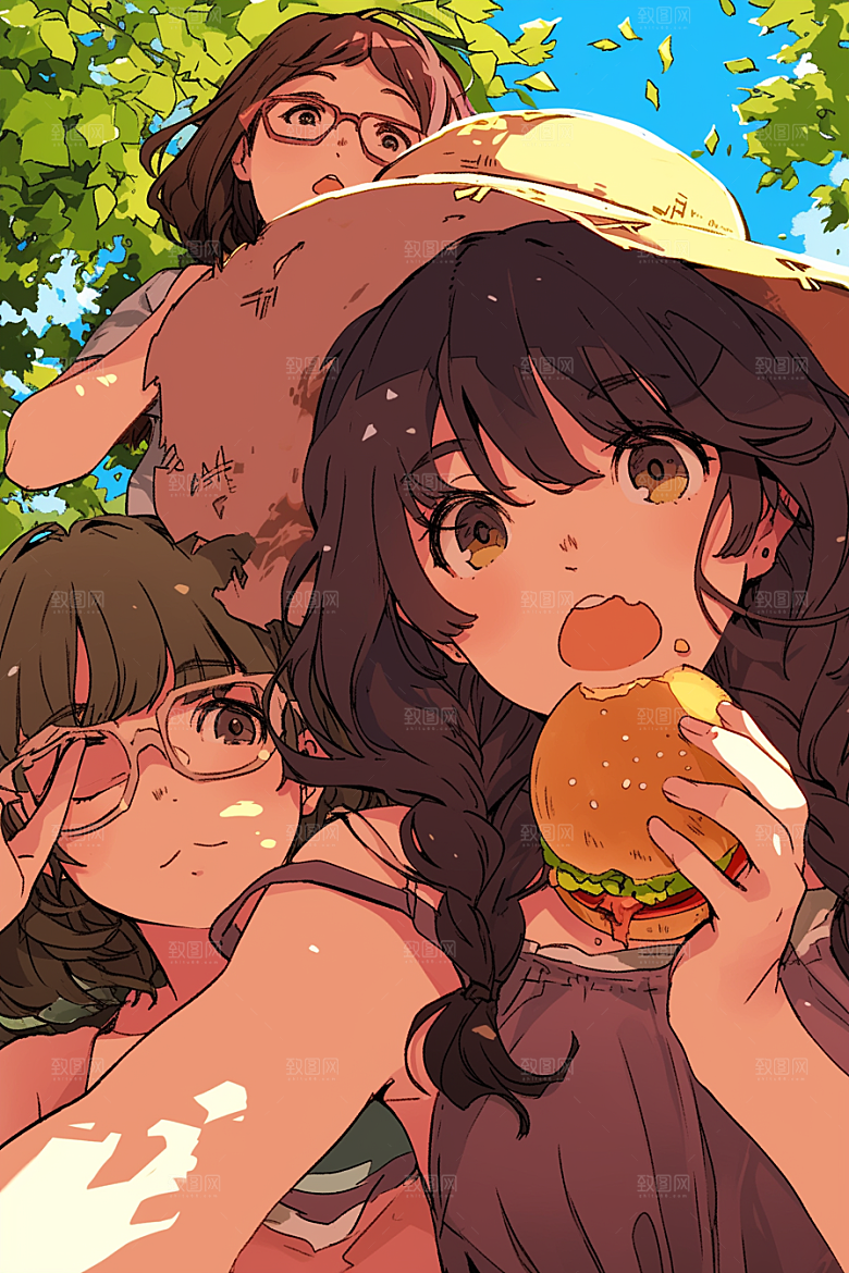 夏日聚会场景同学插画