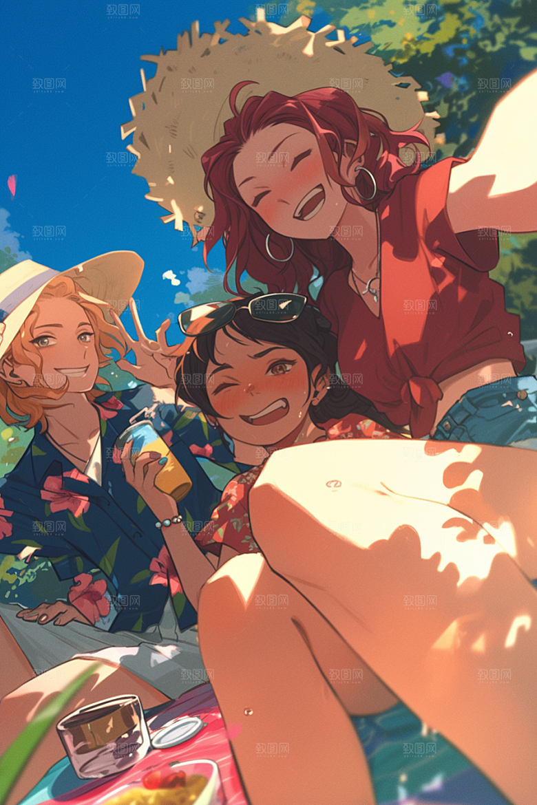 夏日聚会场景欢乐插画