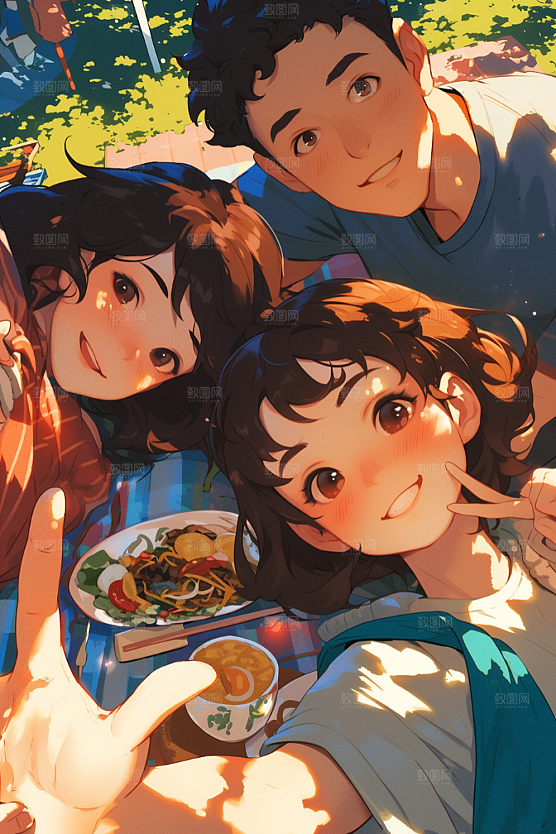 夏日聚会发小同学插画