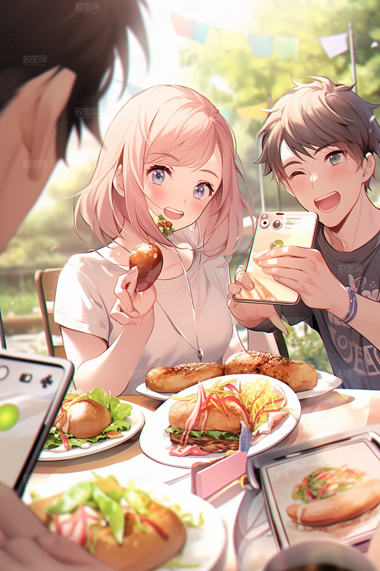 夏日聚会漫画风暑假插画