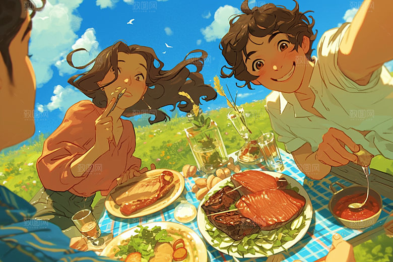 夏日聚会玩耍暑假插画