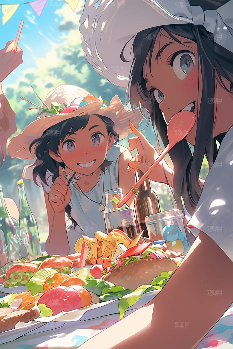 夏日聚会友情同学插画