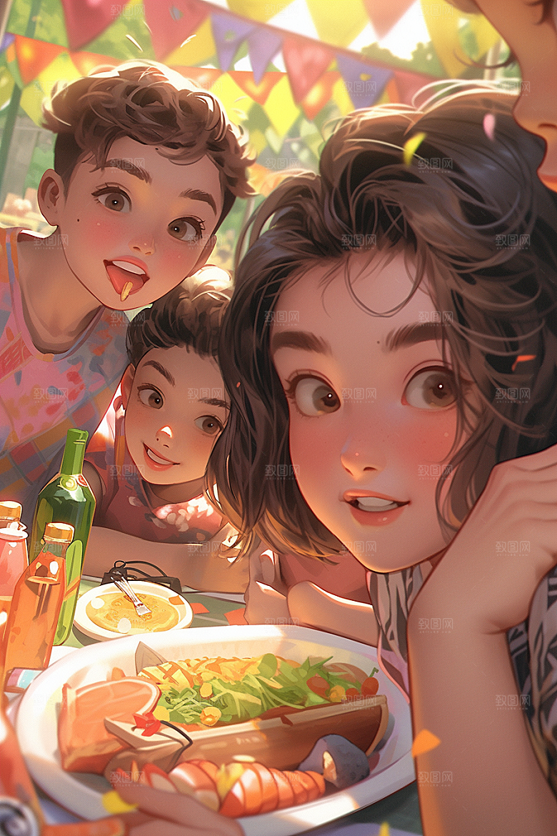 夏日聚会同学玩耍插画