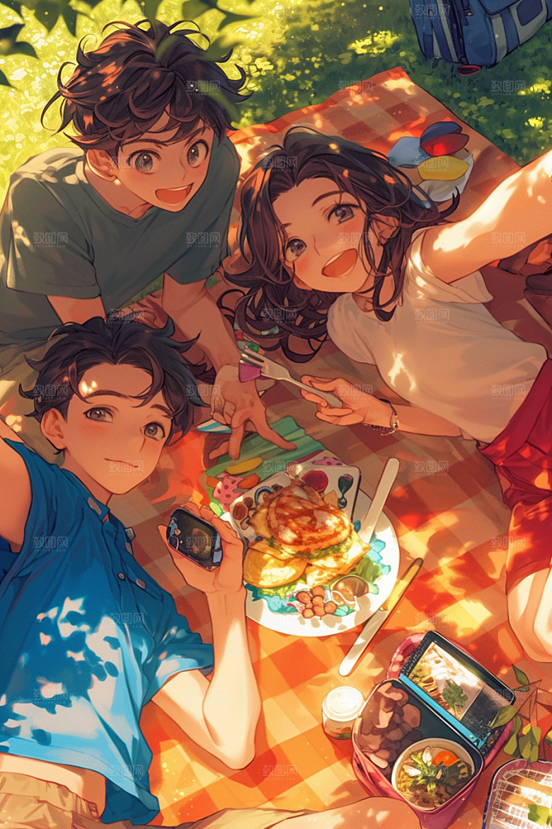 夏日聚会假日同学插画