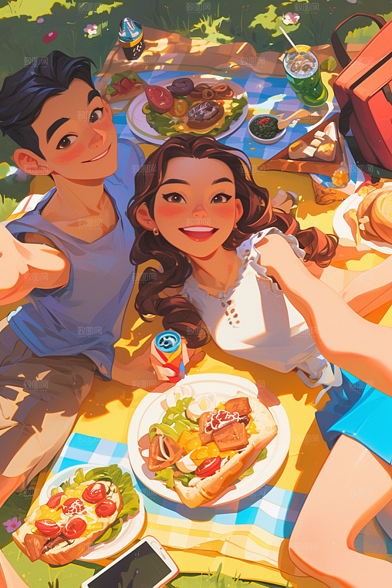 夏日聚会场景友谊插画