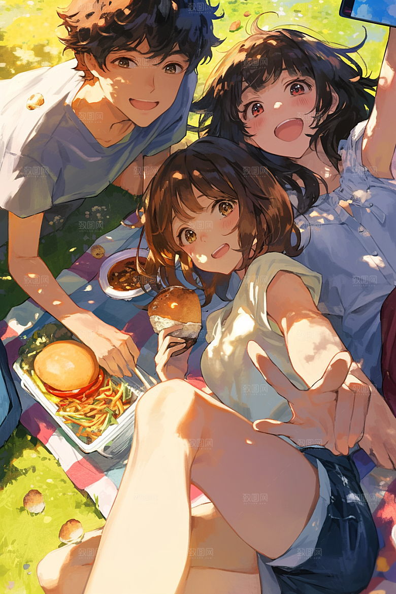 夏日聚会手绘假日插画
