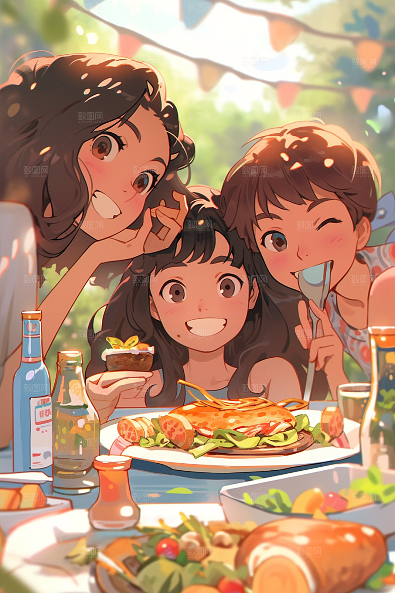 夏日聚会欢乐友情插画