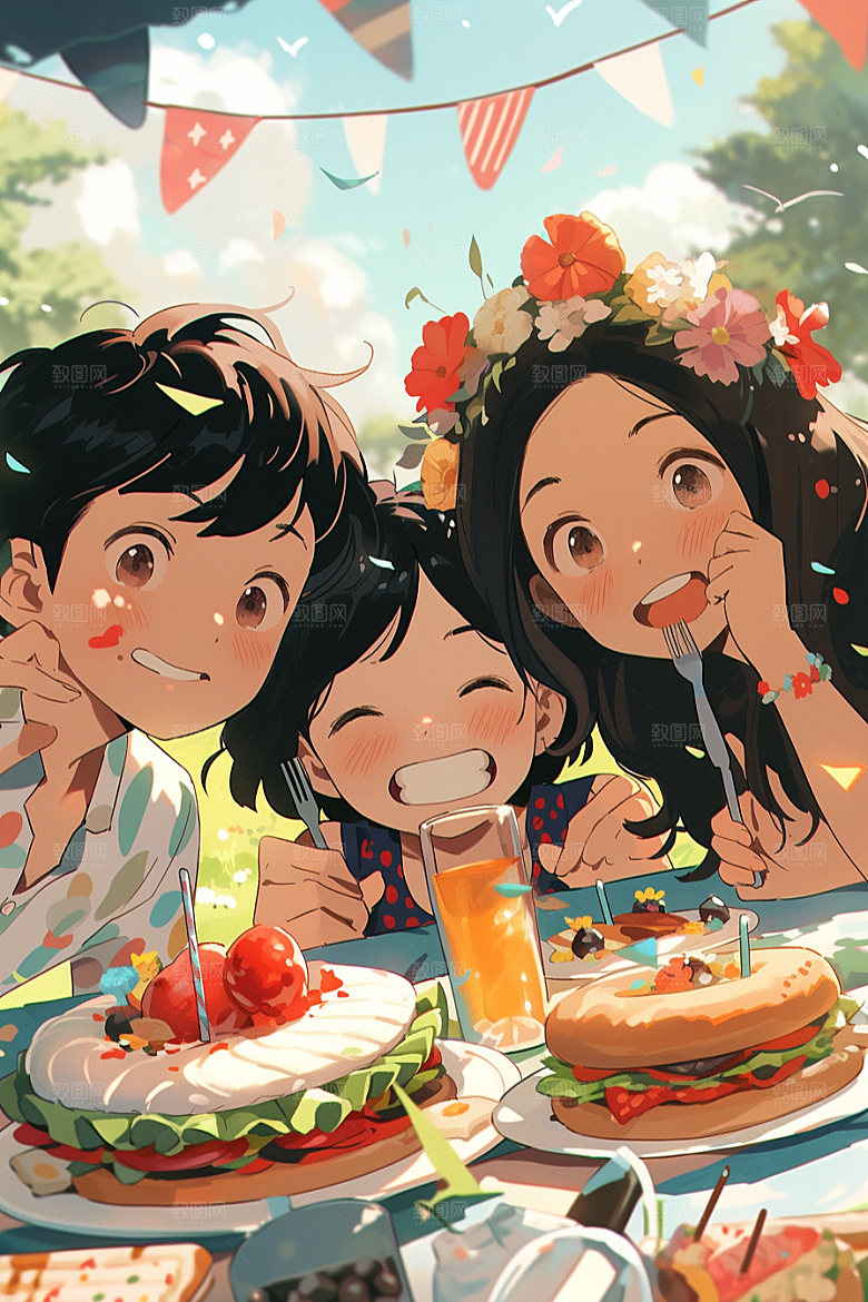 夏日聚会高清发小插画