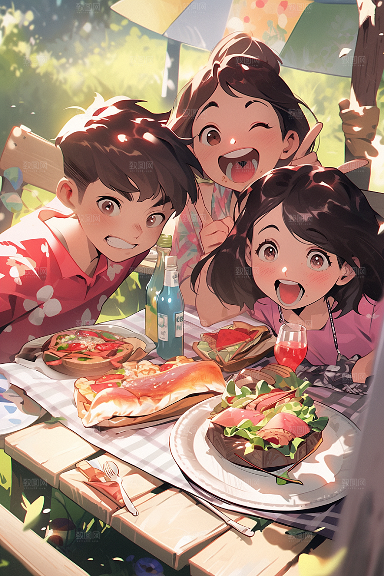 夏日聚会玩耍同学插画