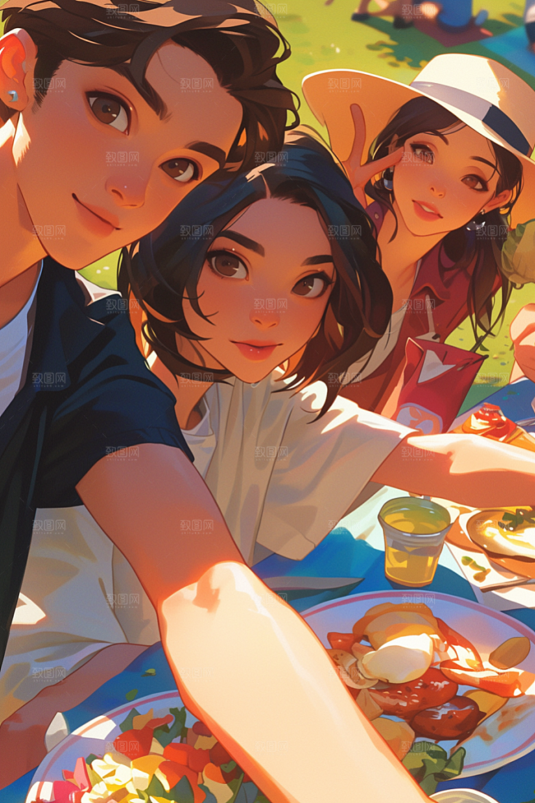 夏日聚会发小友情插画