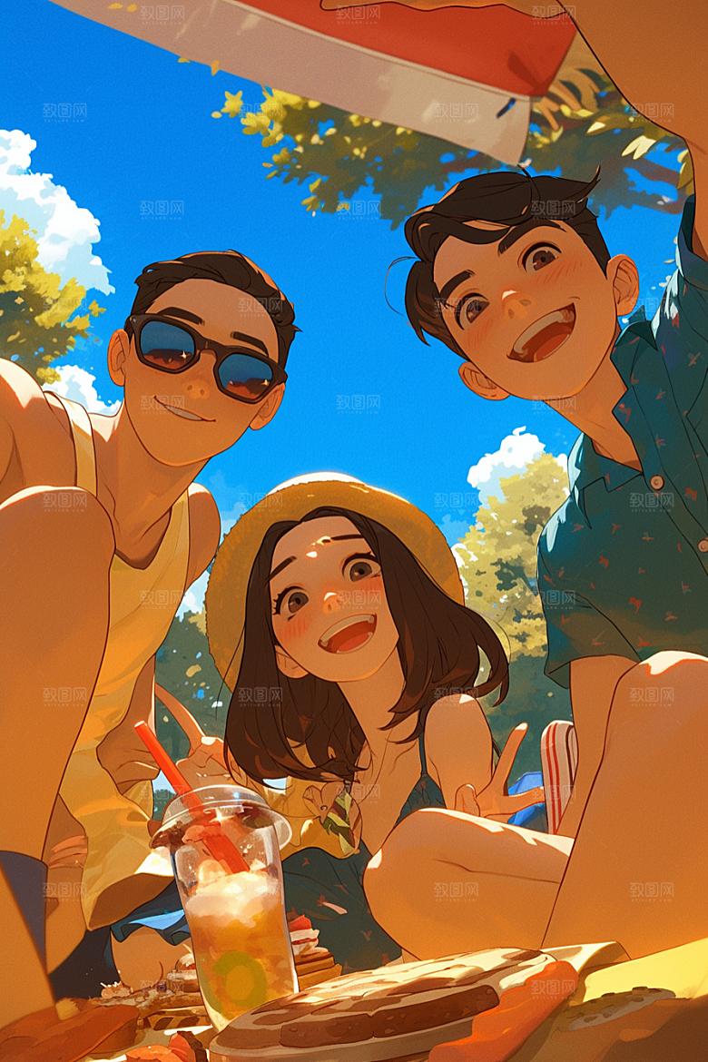 夏日聚会暑假玩耍插画
