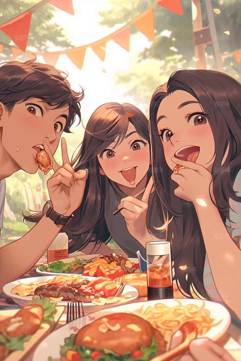 夏日聚会发小友谊插画