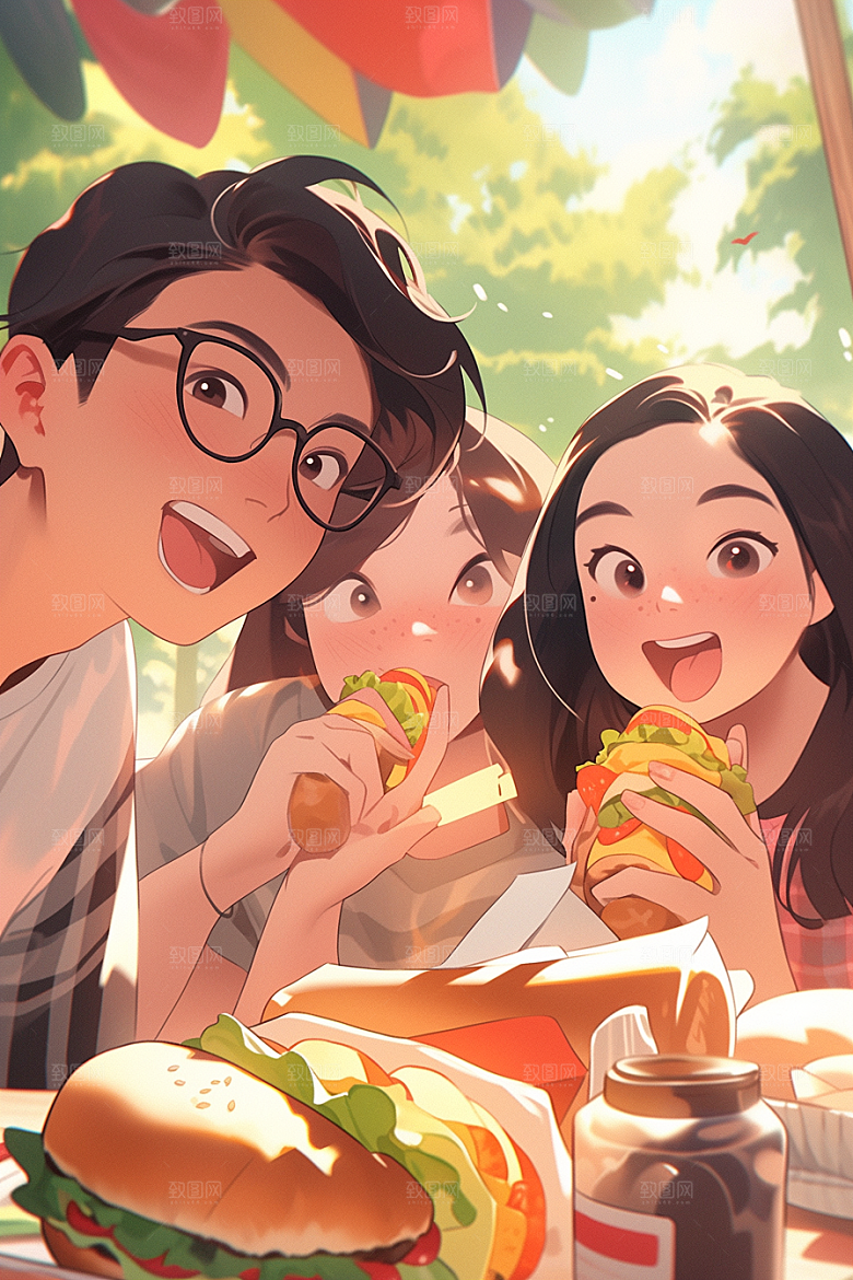 夏日聚会场景同学插画