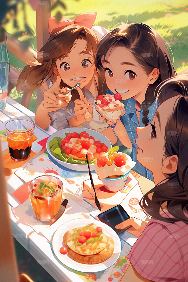夏日聚会场景高清插画