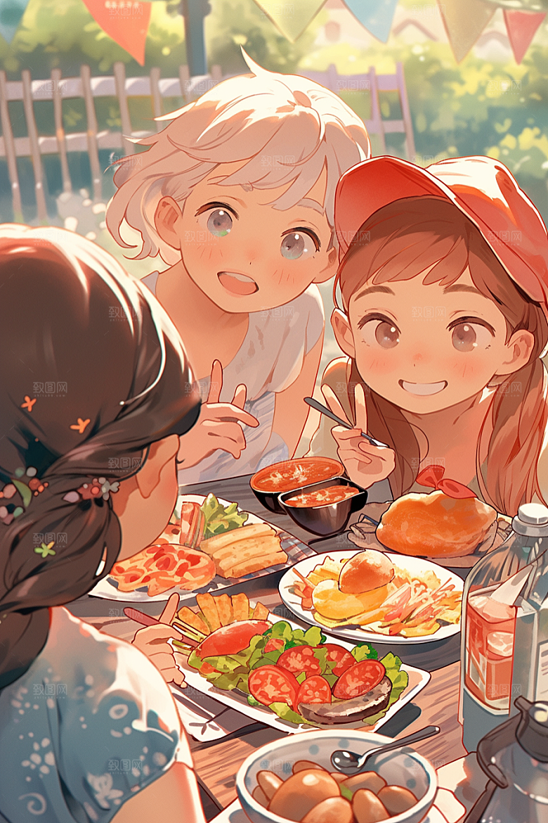 夏日聚会友情暑假插画